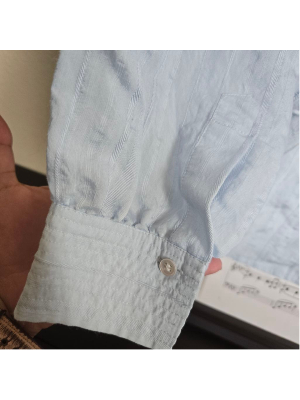 Vince Powder Blue Striped Drape Blouse M - Picture 7 of 8